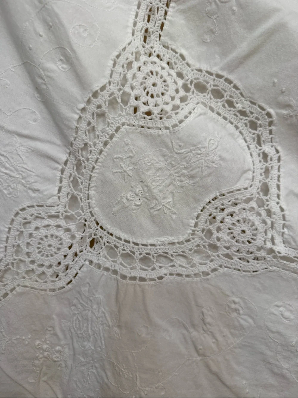 Source Unknown White Maxi Skirt with Crochet Lace Insets